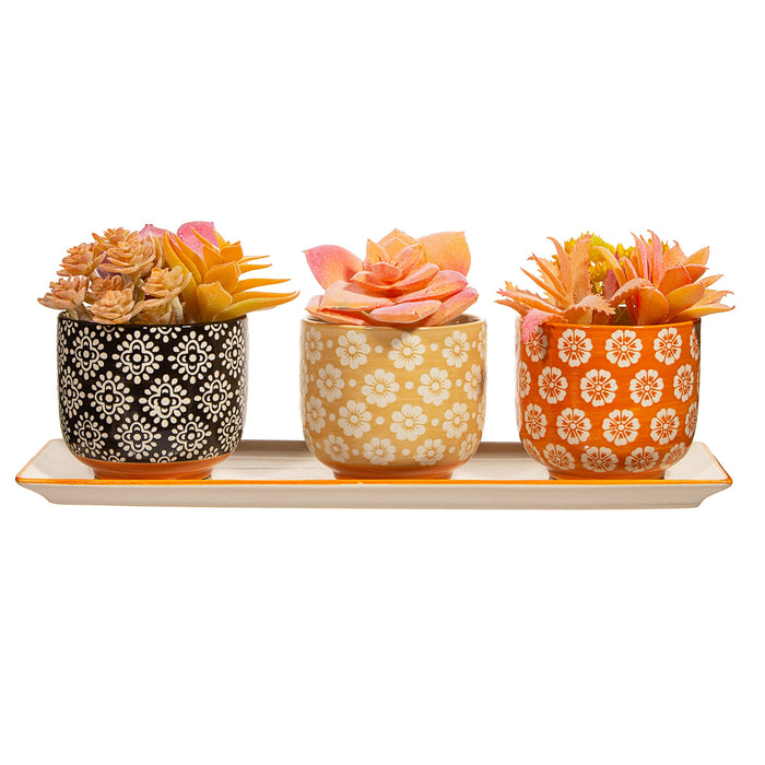 Global Craft Mini Planters - Set Of 3 - With Tray Included