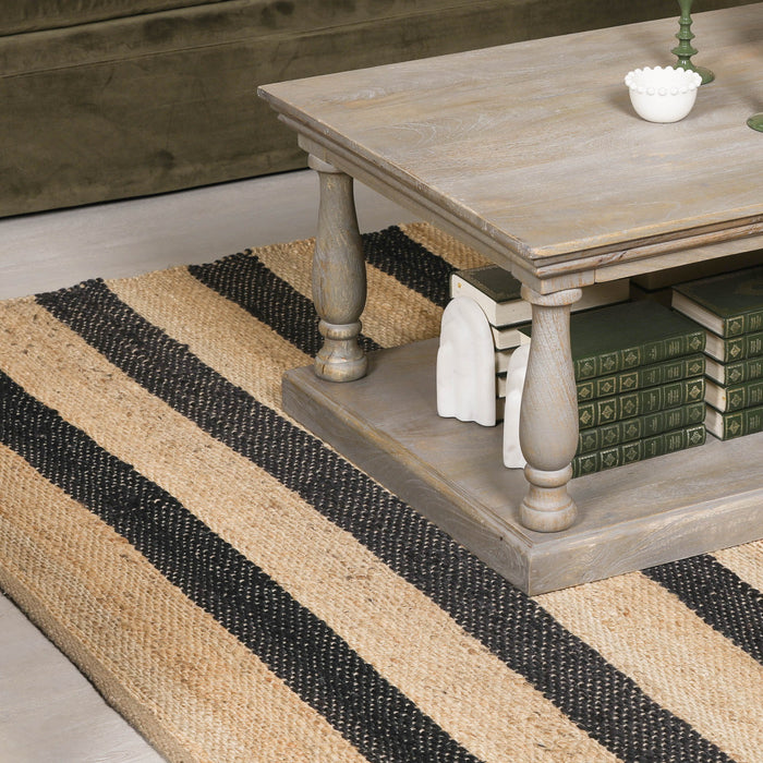 Jute Black Stripe Rug 260x180cm