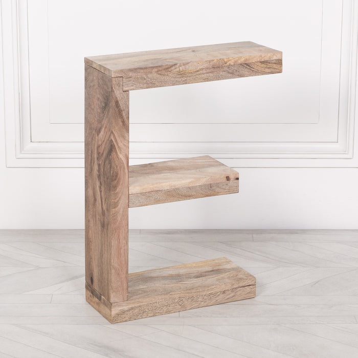 Wooden E Shelf Side Occasional Table