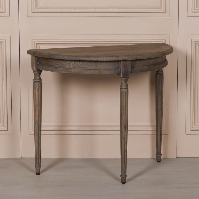 Rustic Pine Wooden Demi Lune Console