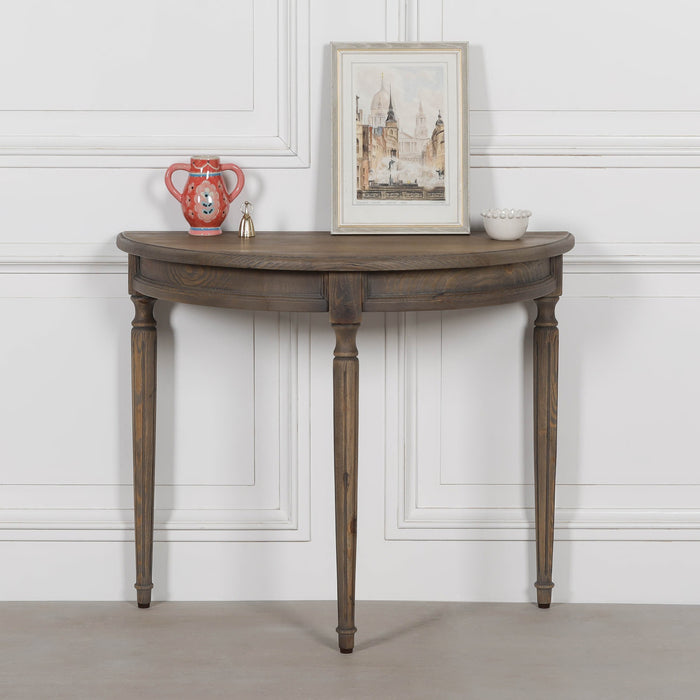 Rustic Pine Wooden Demi Lune Console