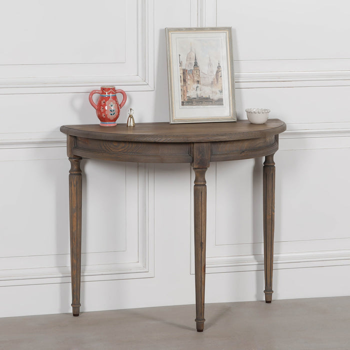 Rustic Pine Wooden Demi Lune Console