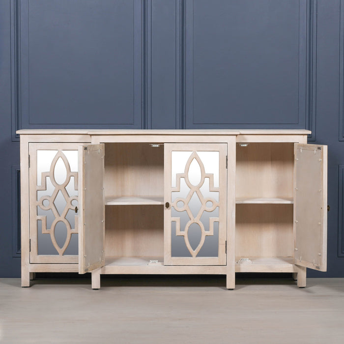 Wooden 4 Door Mirrored Breakfront Sideboard