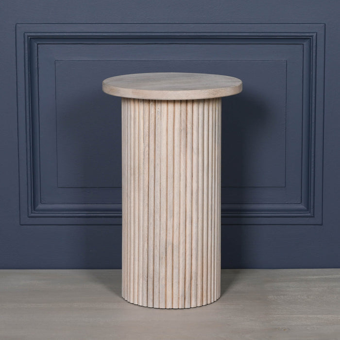 Ribbed Blanchie Wooden Round Side Occasional Table