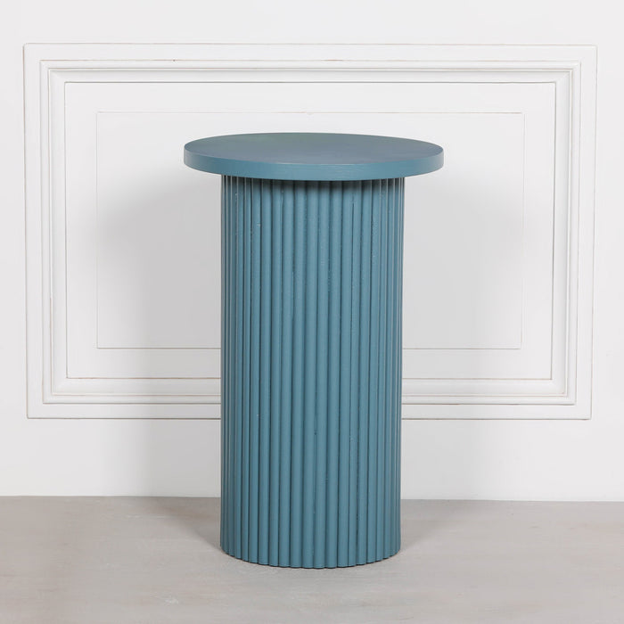 Ribbed Ocean Blue Round Side Occasional Table