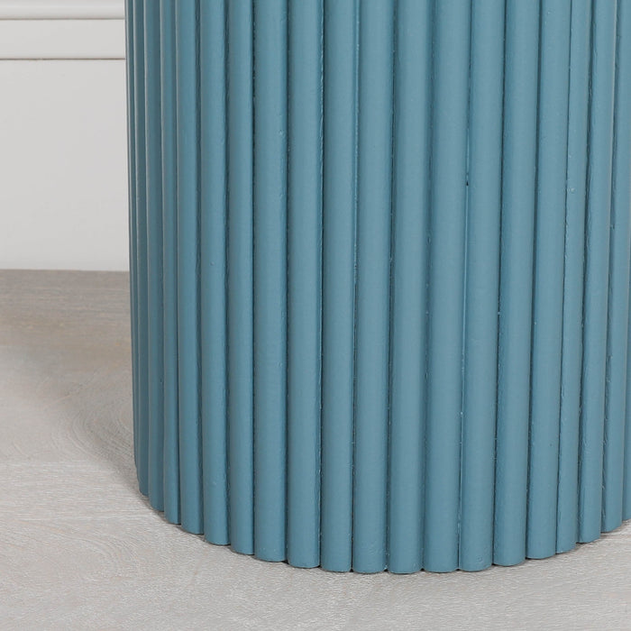 Ribbed Ocean Blue Round Side Occasional Table