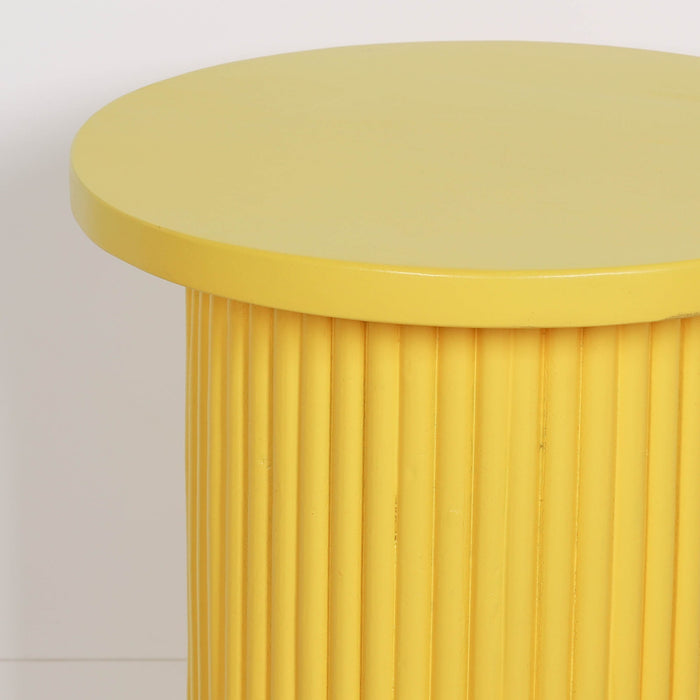 Ribbed Yellow Round Side Occasional Table