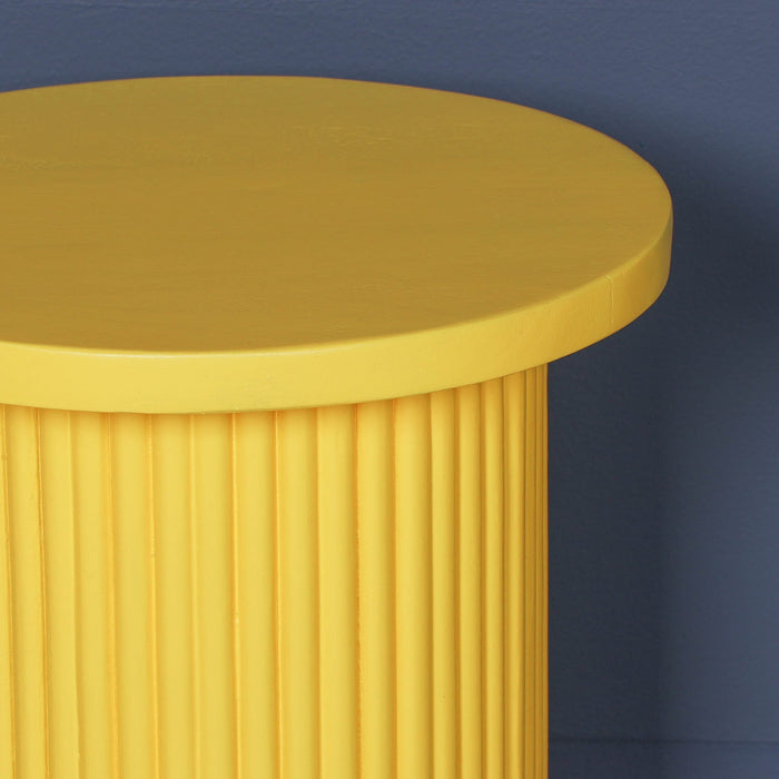 Ribbed Yellow Round Side Occasional Table