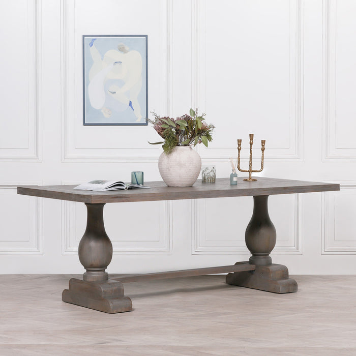 Wooden Rustic Grey Wash Rectangular Dining Table 210cm