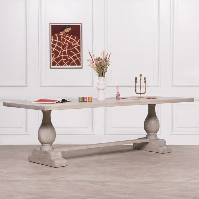 Blanche Wood Rustic Washed Rectangular Dining Table 260cm