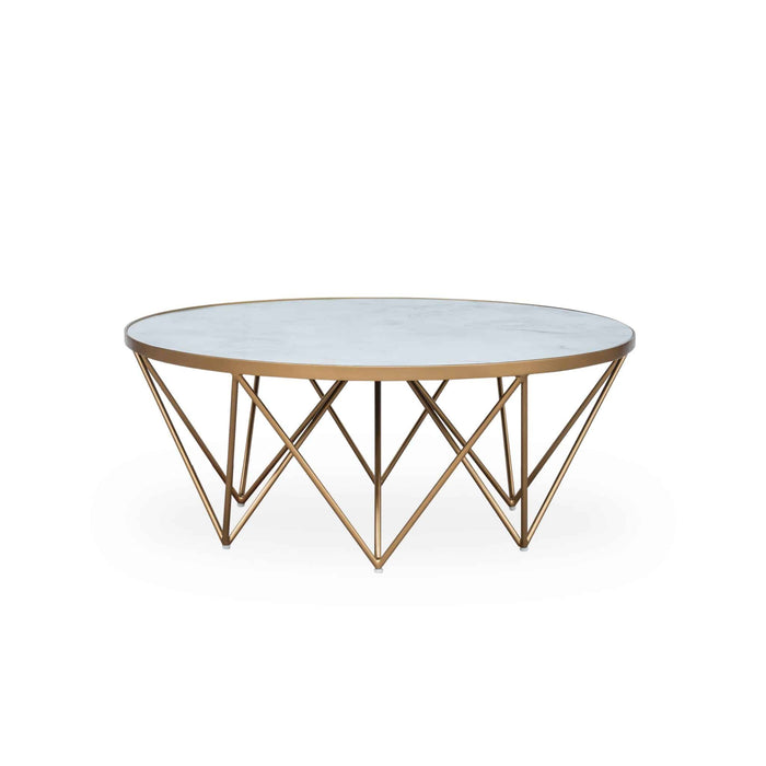 Crofton Round Coffee Table | White Marble Glass and Gold Legs