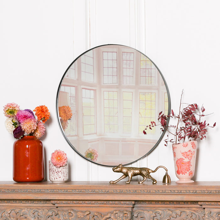 Black Round Wall Mirror 50cm