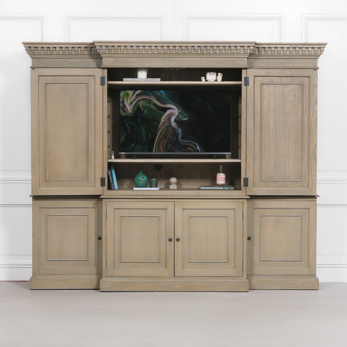Large Wooden Triple Breakfront TV Cabinet - Modern Home Interiors