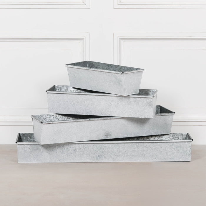 Roll Top White Wash Metal Planter - Available in 8 Sizes