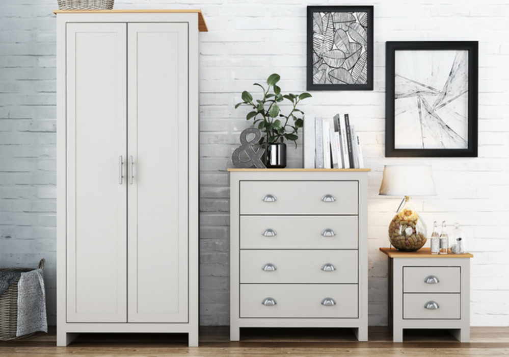 Lancaster Bedroom Set Grey-Oak - 3 Piece (Bedside + Chest of Drawers + Wardrobe)