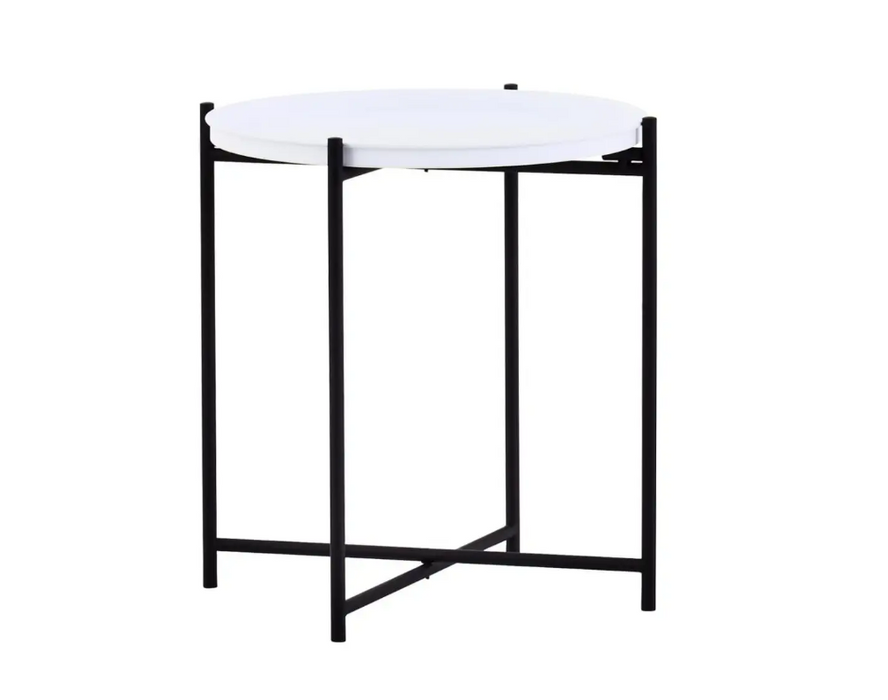 Round Tray Style Side Table with White Top and Black Legs