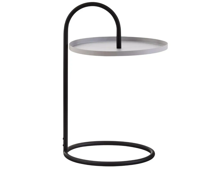 Hanging Floating Tray Style Side Table with Round Grey Top and Black Legs