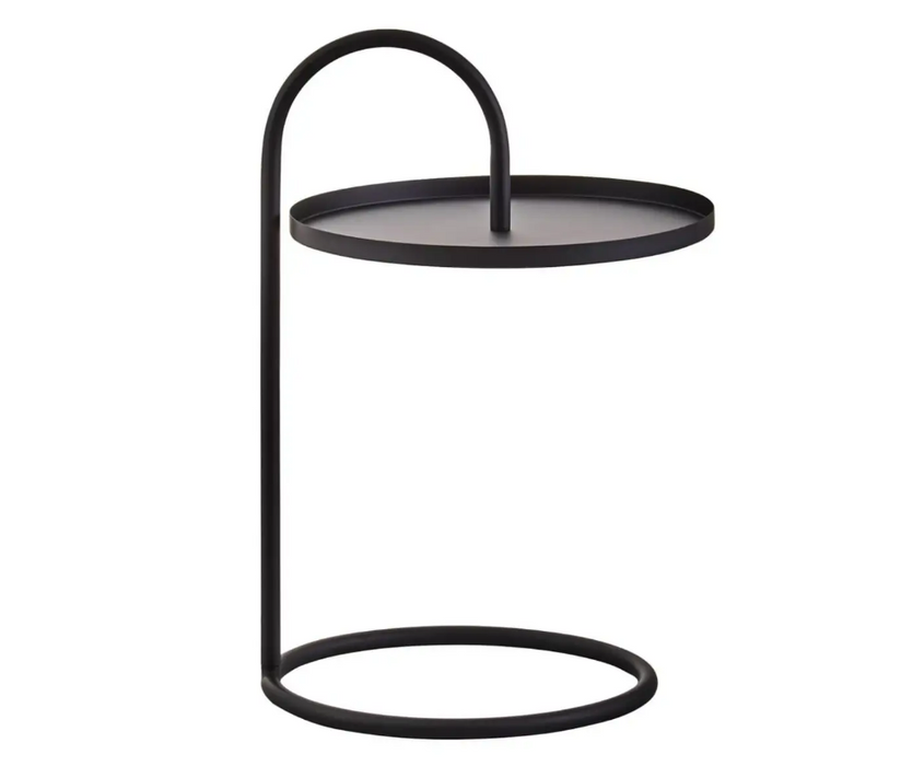 Hanging Floating Tray Style Side Table with Round Black Top and Black Legs