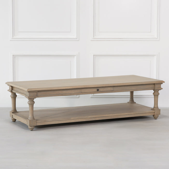 Rustic Wooden 170cm Coffee Table With Drawer