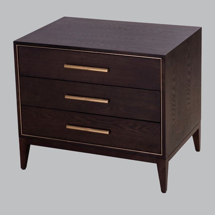 Thorn Chocolate and Brass 3 drawer Side Table