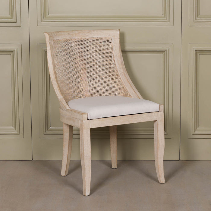 Light Wooden Sloped Rattan Upholstered Dining Chair