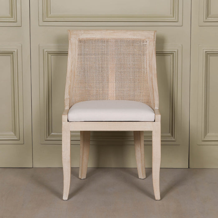 Light Wooden Sloped Rattan Upholstered Dining Chair