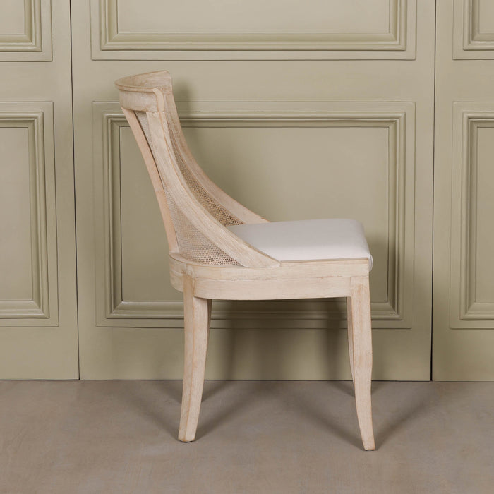 Light Wooden Sloped Rattan Upholstered Dining Chair
