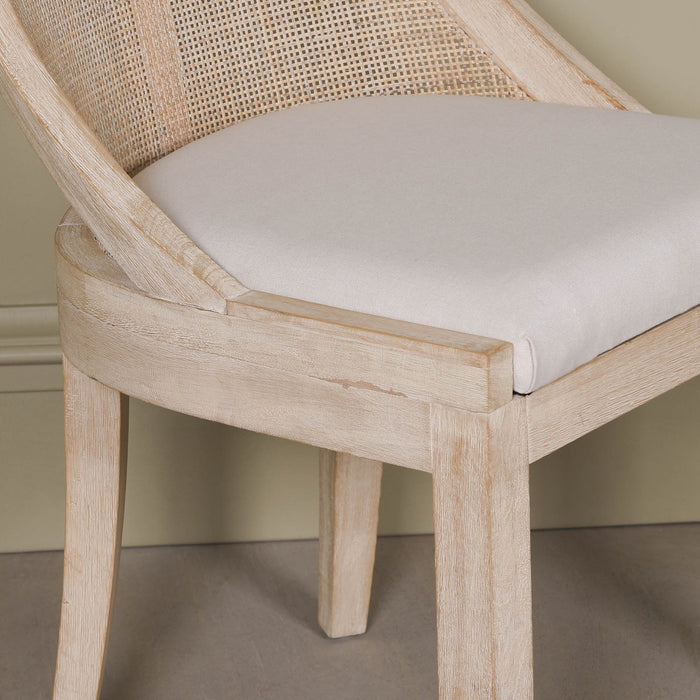 Light Wooden Sloped Rattan Upholstered Dining Chair