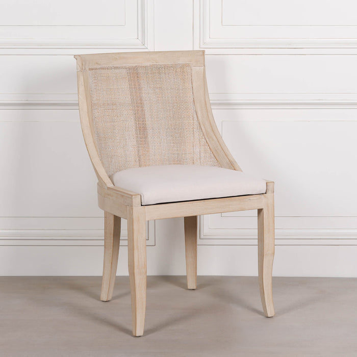 Light Wooden Sloped Rattan Upholstered Dining Chair