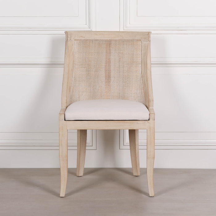Light Wooden Sloped Rattan Upholstered Dining Chair