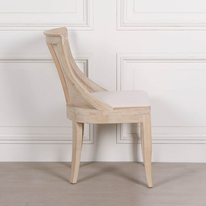 Light Wooden Sloped Rattan Upholstered Dining Chair