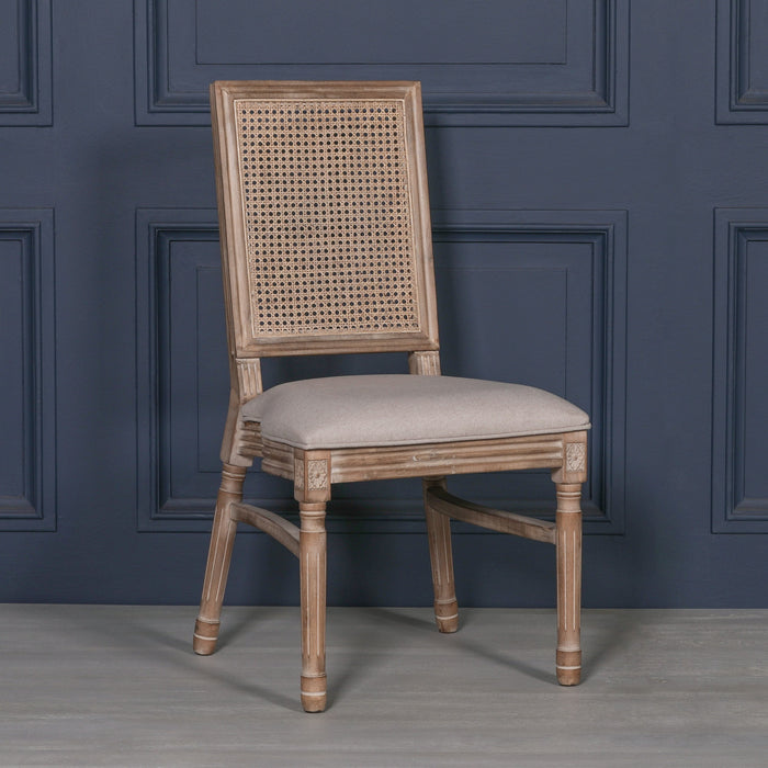 Wooden Louis Upholstered Square Rattan Back Dining Chair