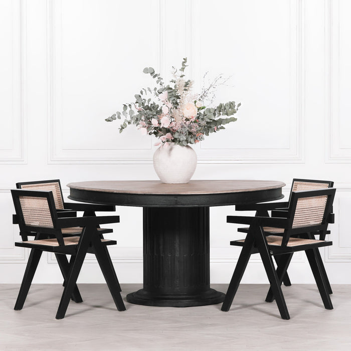 Black Painted Wooden Cane Dining Chair