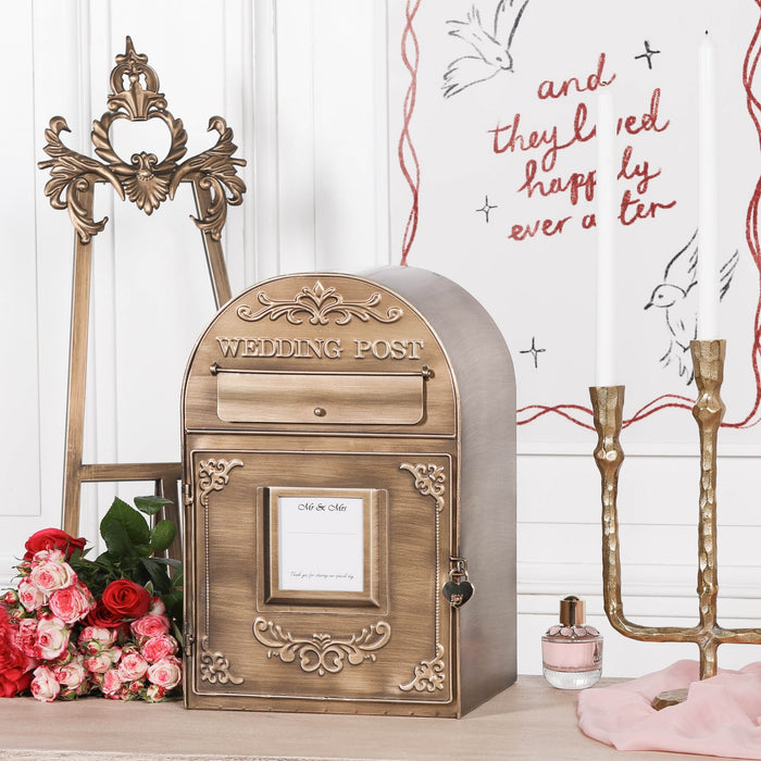 Antiqued Gold Wedding Post Letter Box