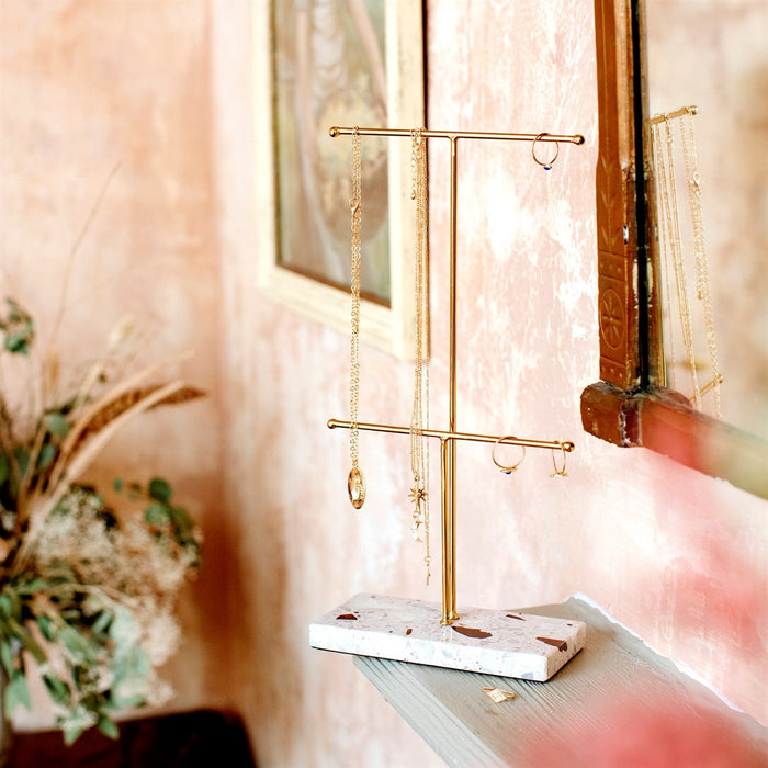 Double Terrazzo Gold Jewellery Stand