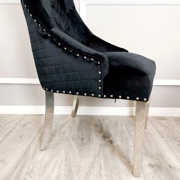 Bentley Lion Knocker Chrome Dining Chair - Black Velvet