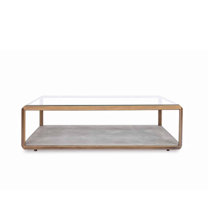 Elmley Coffee Table | Grey Faux Shagreen Base | Brass and Glass Top