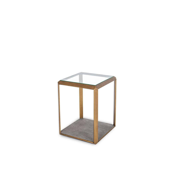 Elmley End Table | Grey Faux Shagreen Base | Brass and Glass Top