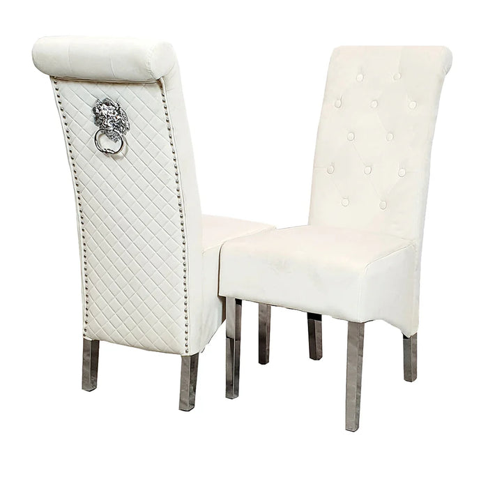 Emma Lion Knocker Soft Velvet Dining Chair - Cream Velvet