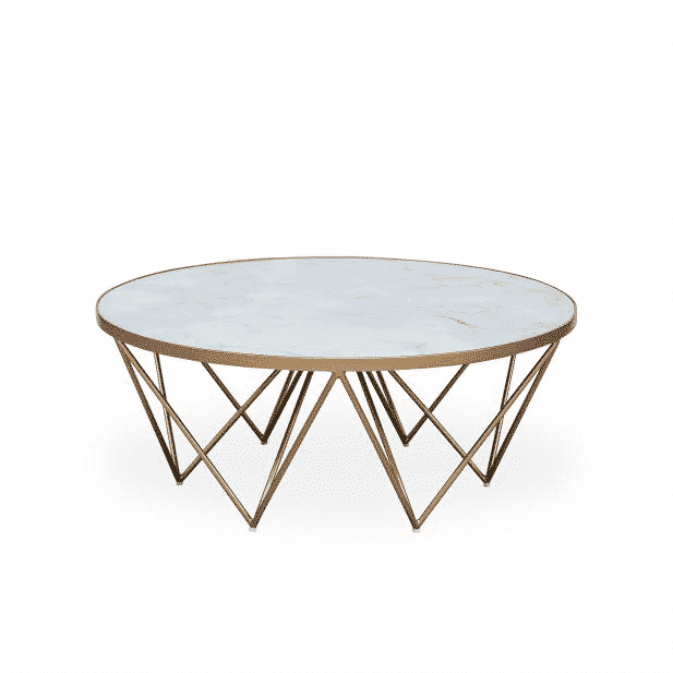 Crofton Round Coffee Table | White Marble Glass and Gold Legs