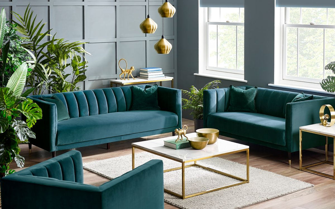 Salma Scalloped Back 3 Seater - Teal