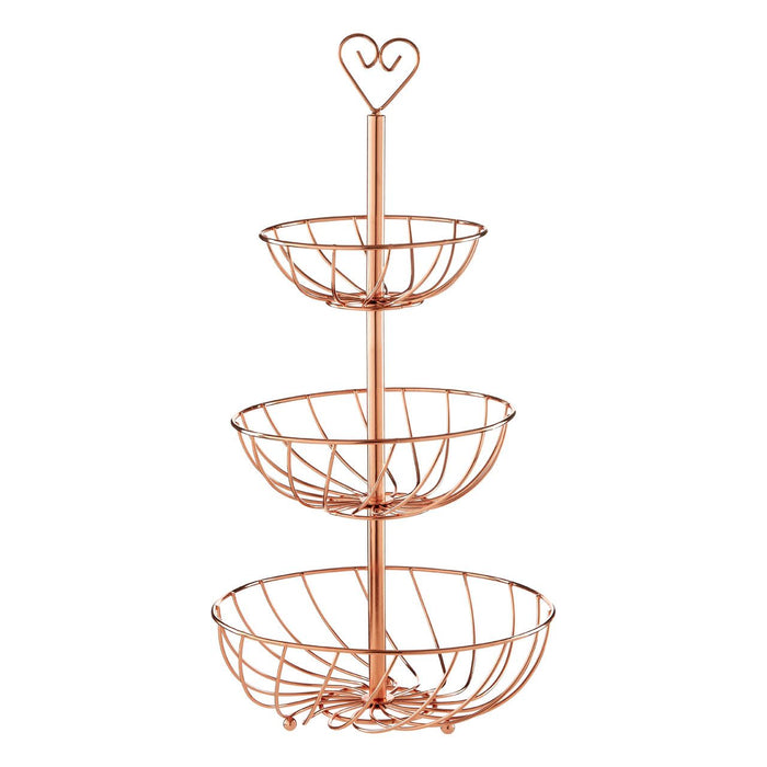 Kitchen Essentials Rose Gold Metal 3 Tier Fruit Display Basket