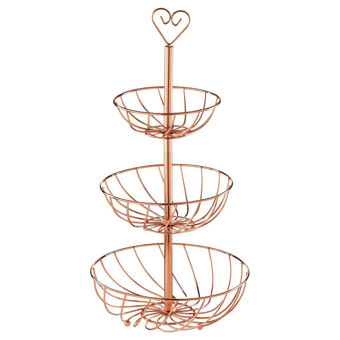 Kitchen Essentials Rose Gold Metal 3 Tier Fruit Display Basket