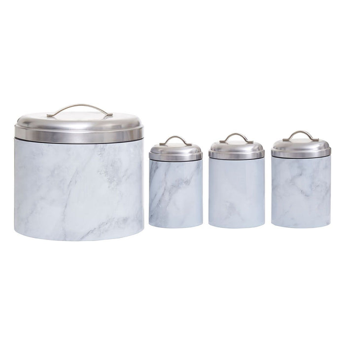 White/Grey Marble Effect Storage Tin Set - 4 Pc