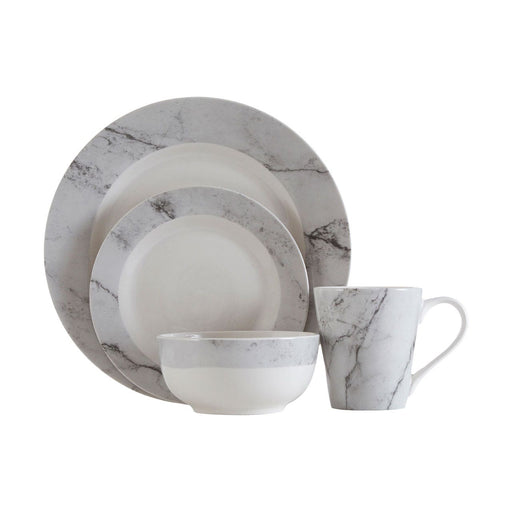 16Pc White/Grey Marble Effect Dinner Set - Modern Home Interiors