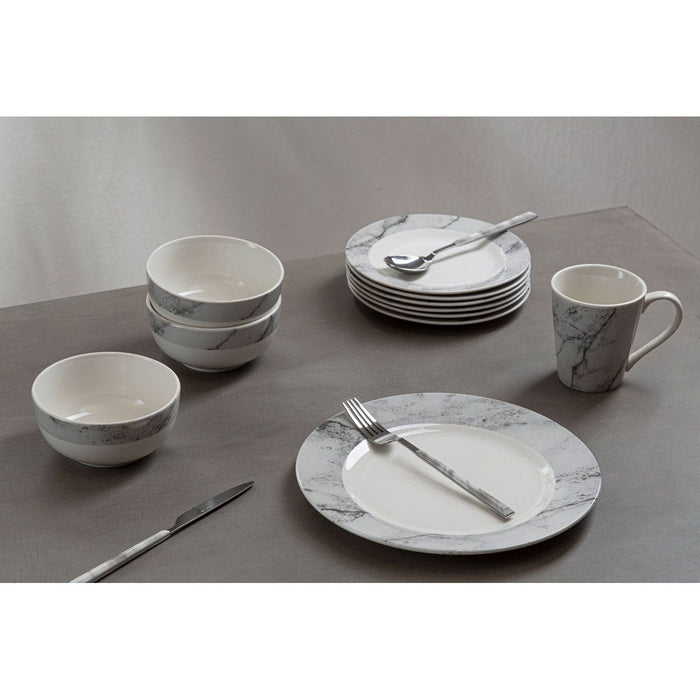 16Pc White/Grey Marble Effect Dinner Set - Modern Home Interiors