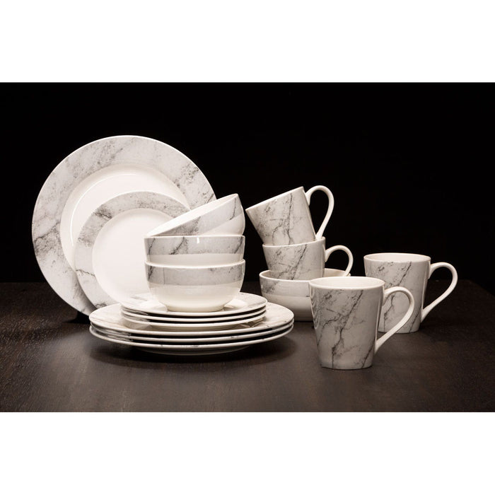 16Pc White/Grey Marble Effect Dinner Set - Modern Home Interiors