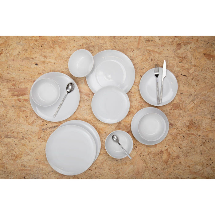 12 PC WHITE STONEWARE DINNER SET - Modern Home Interiors