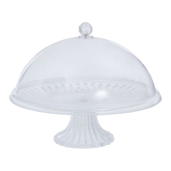 White Glass Cake Stand with Clear Dome