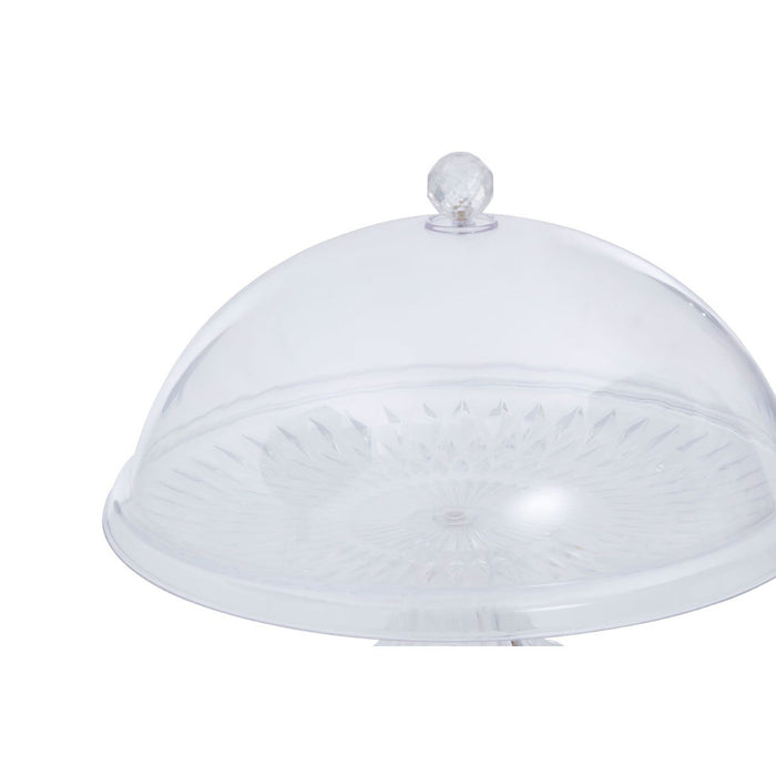 White Glass Cake Stand with Clear Dome